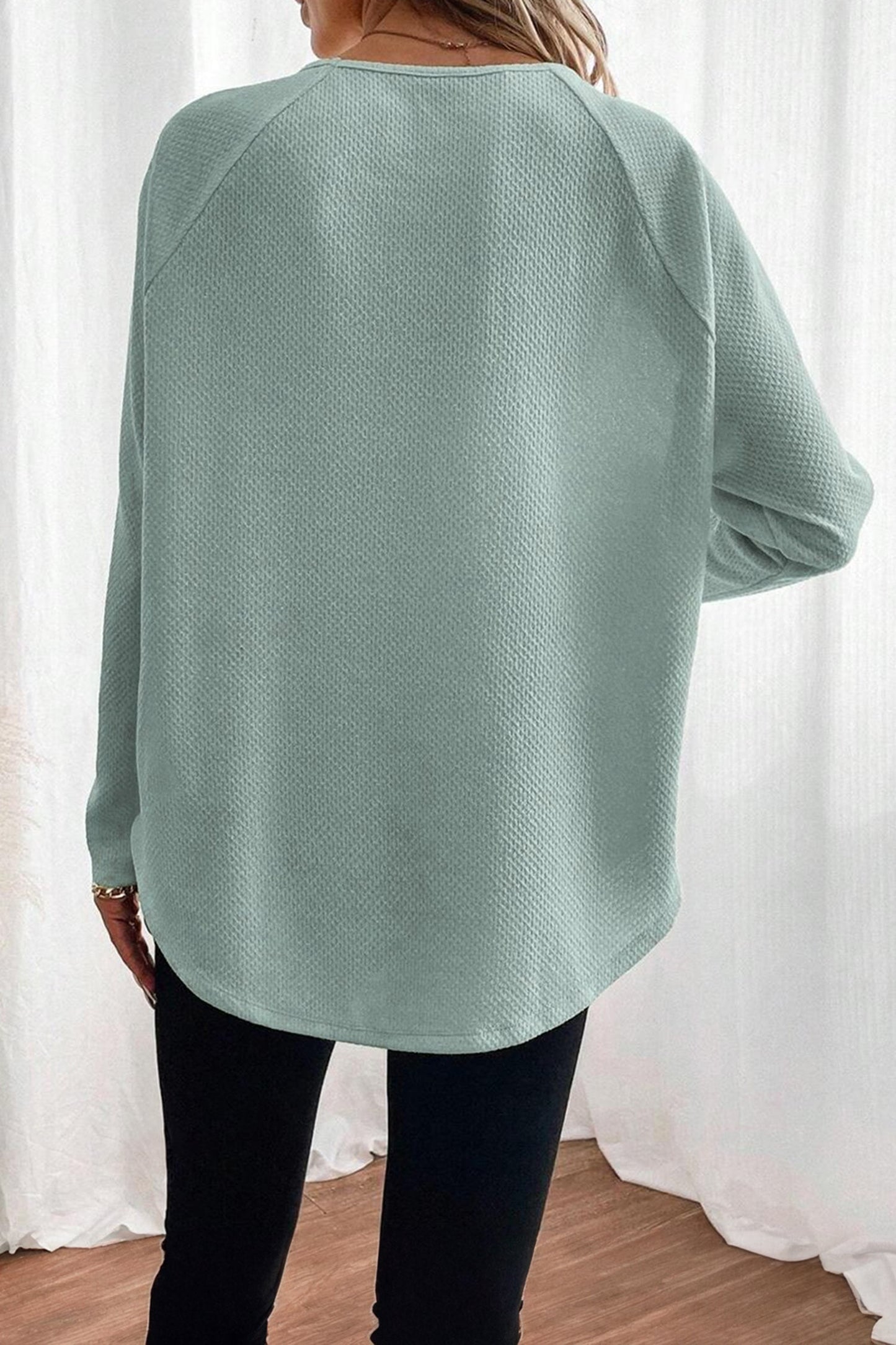 Solid Textured Knit Raglan Long Sleeve Top