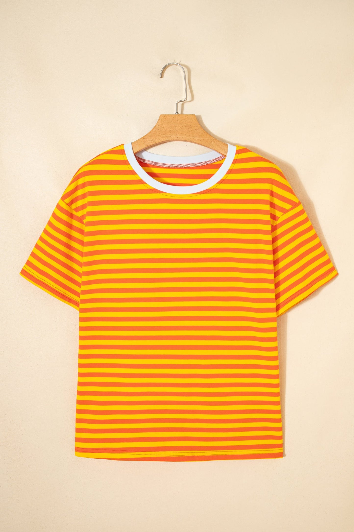 Stripe Contrast Crew Neck Drop Shoulder Tee