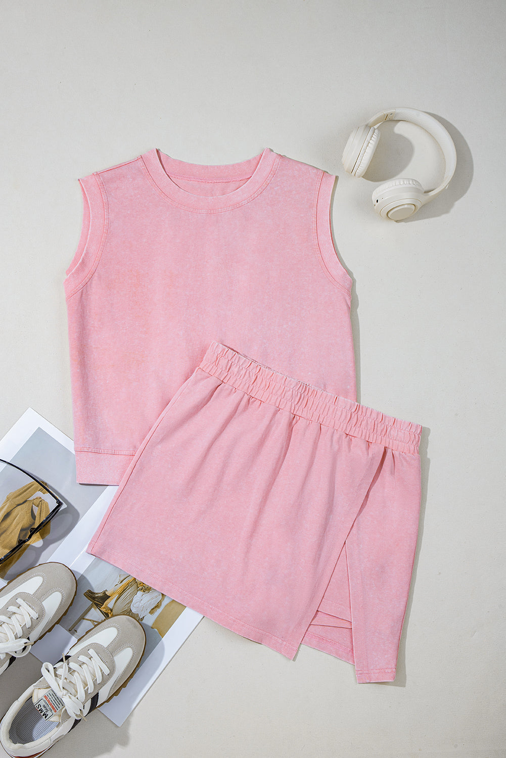 Mineral Wash Tank Top and Lined Split Skirt Set