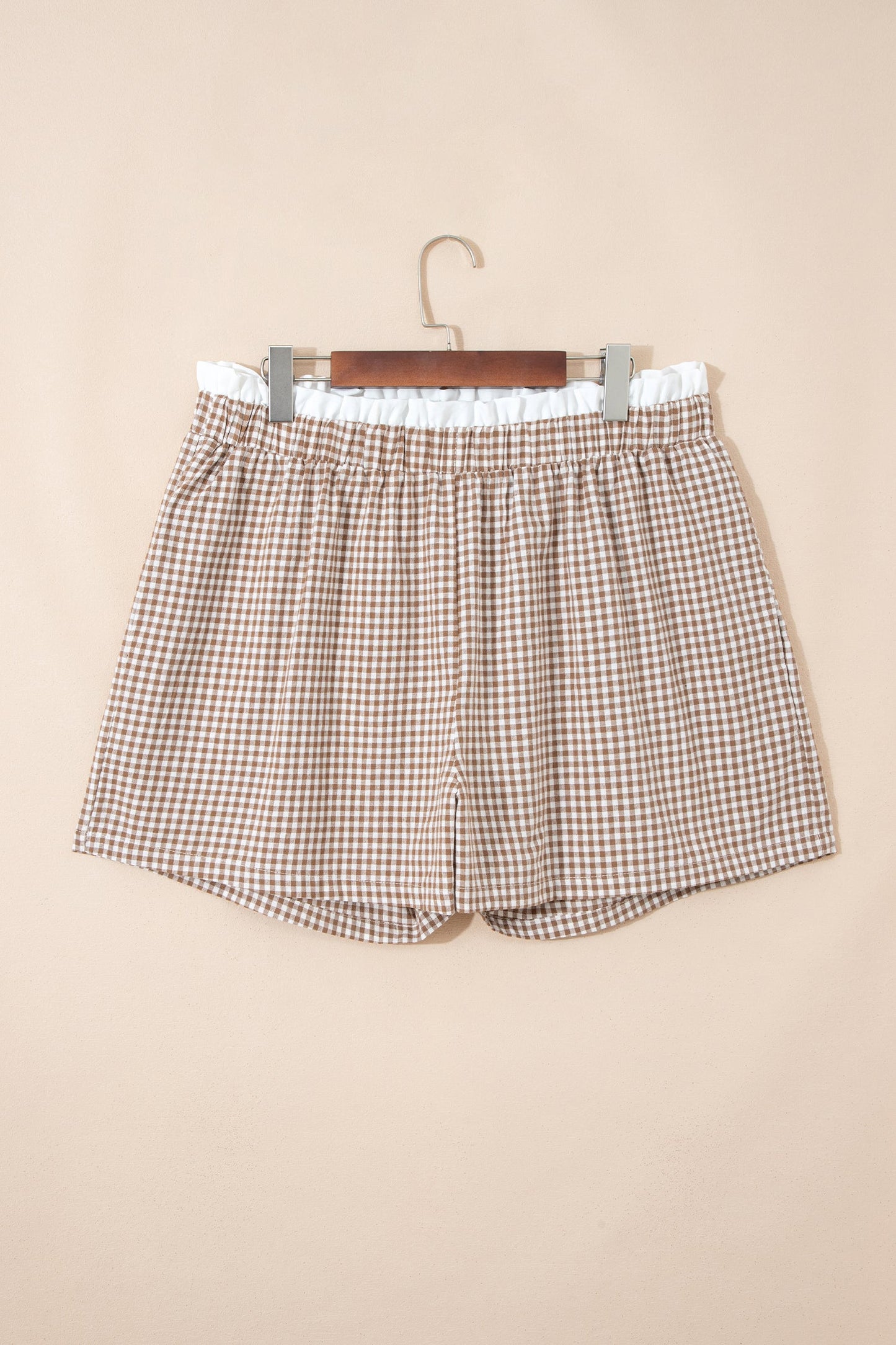 Plus Size Gingham Plaid Ruffle Contrast Trim Shorts