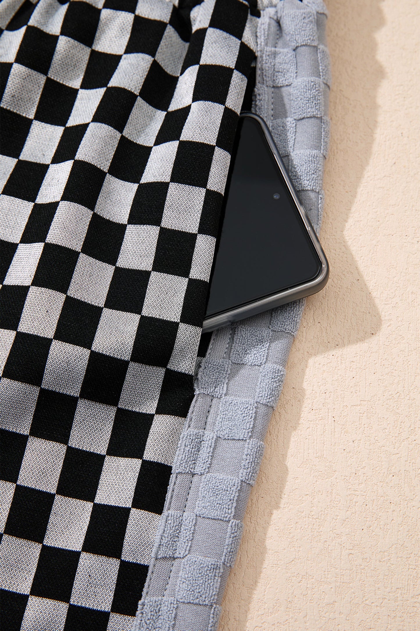 Checker Drawstring Waist Casual Pants