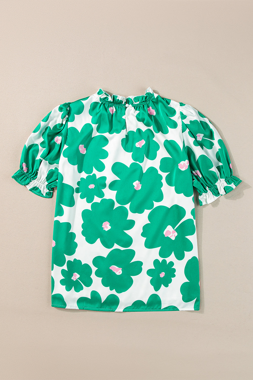 Floral Puff Sleeve Frilled Neck Blouse