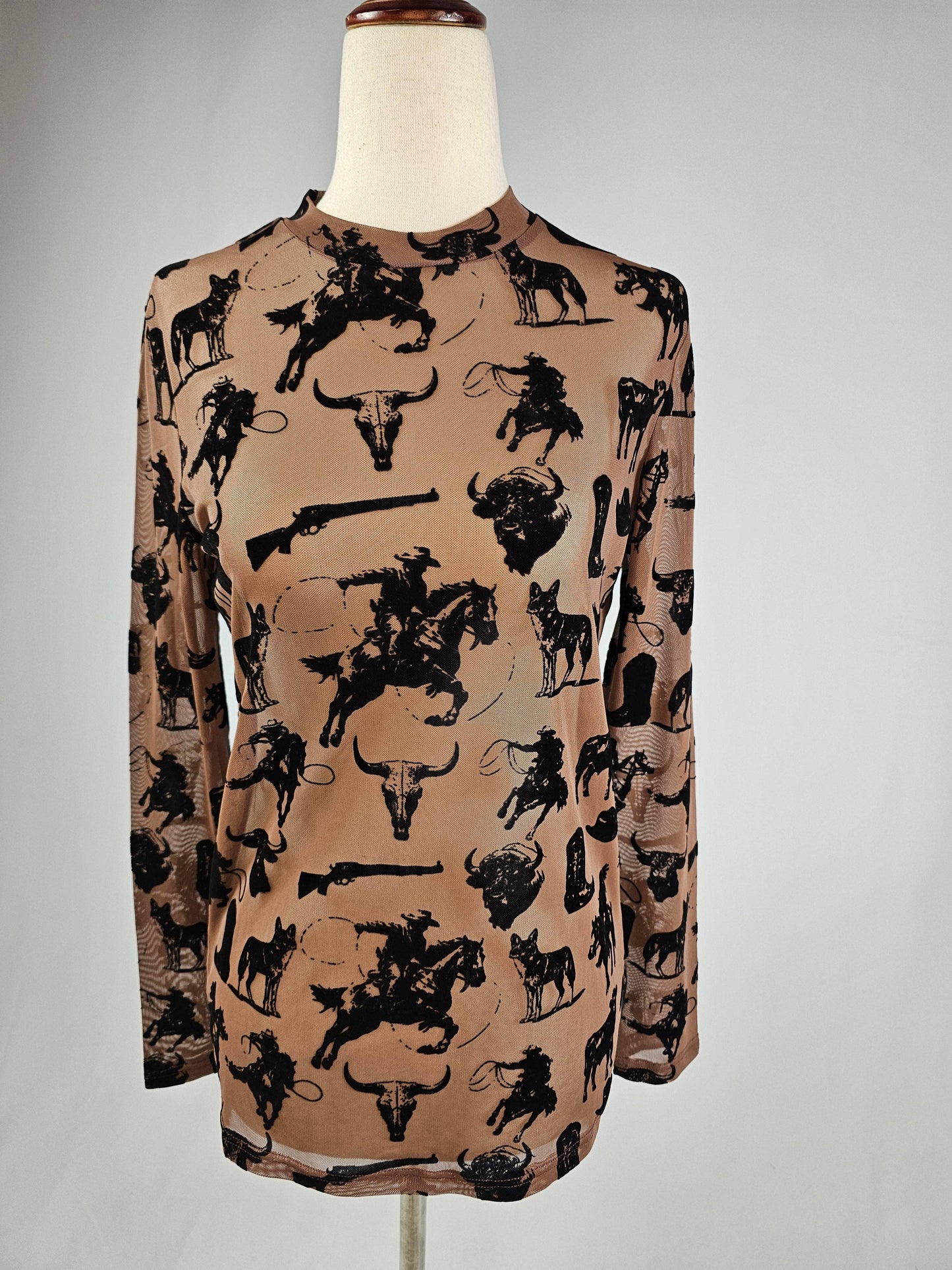 TZ105 Buffalo Dreams Velvet Mesh Top