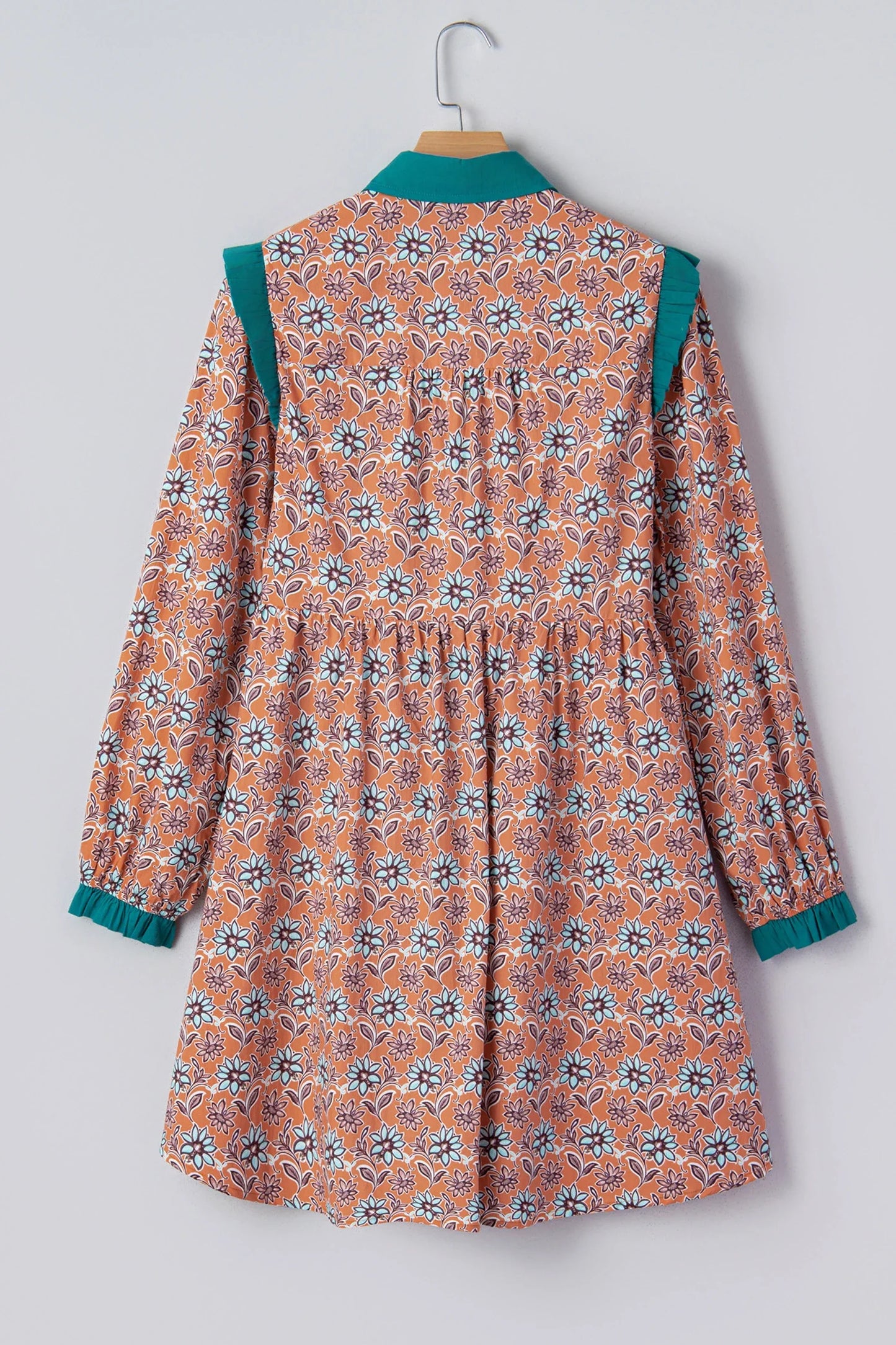 Floral Boho Contrast Collar Shirt Mini Dress