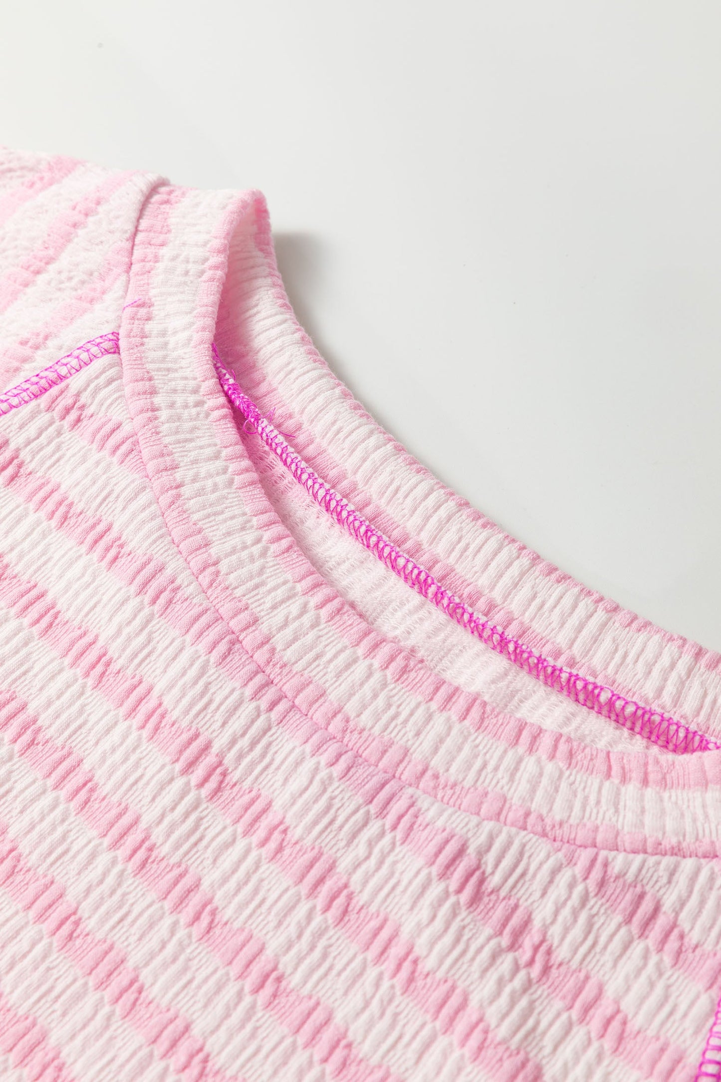 Stripe Textured Knit 3/4 Sleeve Top
