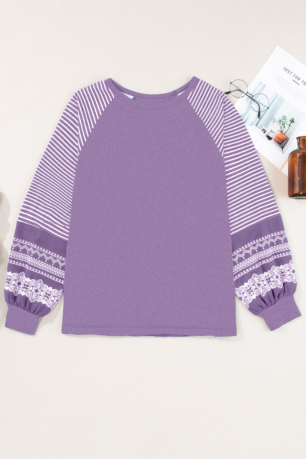 Stripe Patchwork Raglan Long Sleeve Top