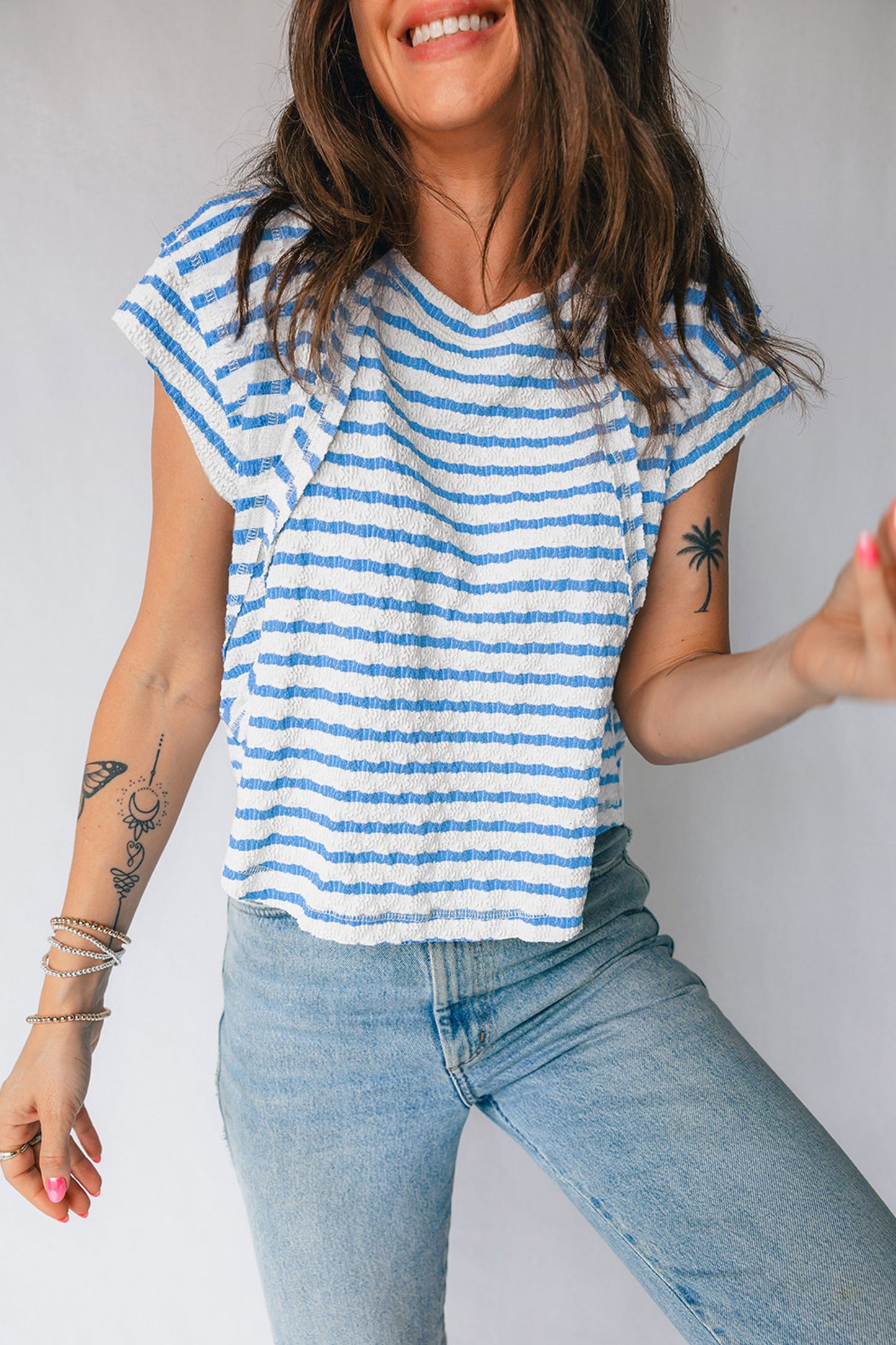 Stripe Textured Patchwork Short Sleeve T-Shirt