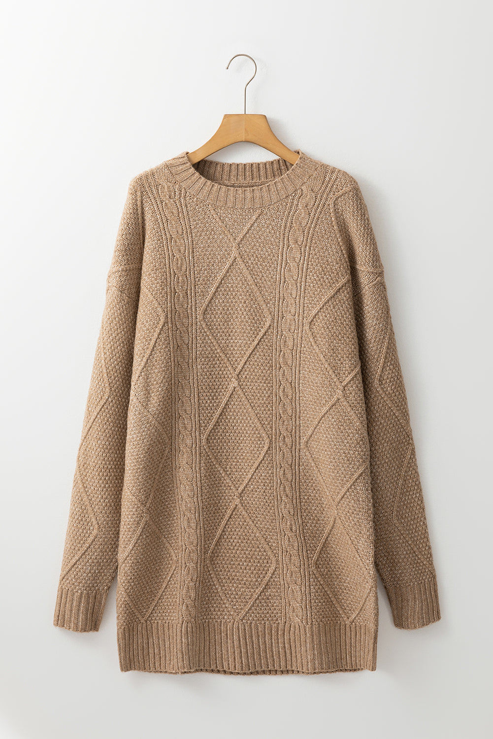 Solid Cable Knit Drop Shoulder Sweater Dress