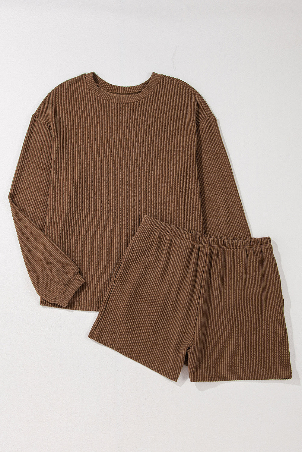 Corded Knit Long Sleeve Top and Shorts Set