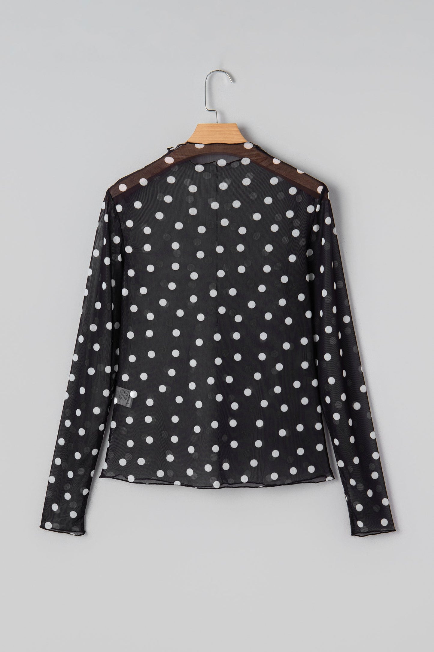 Polka Dot Bodycon Mock Neck Mesh Top