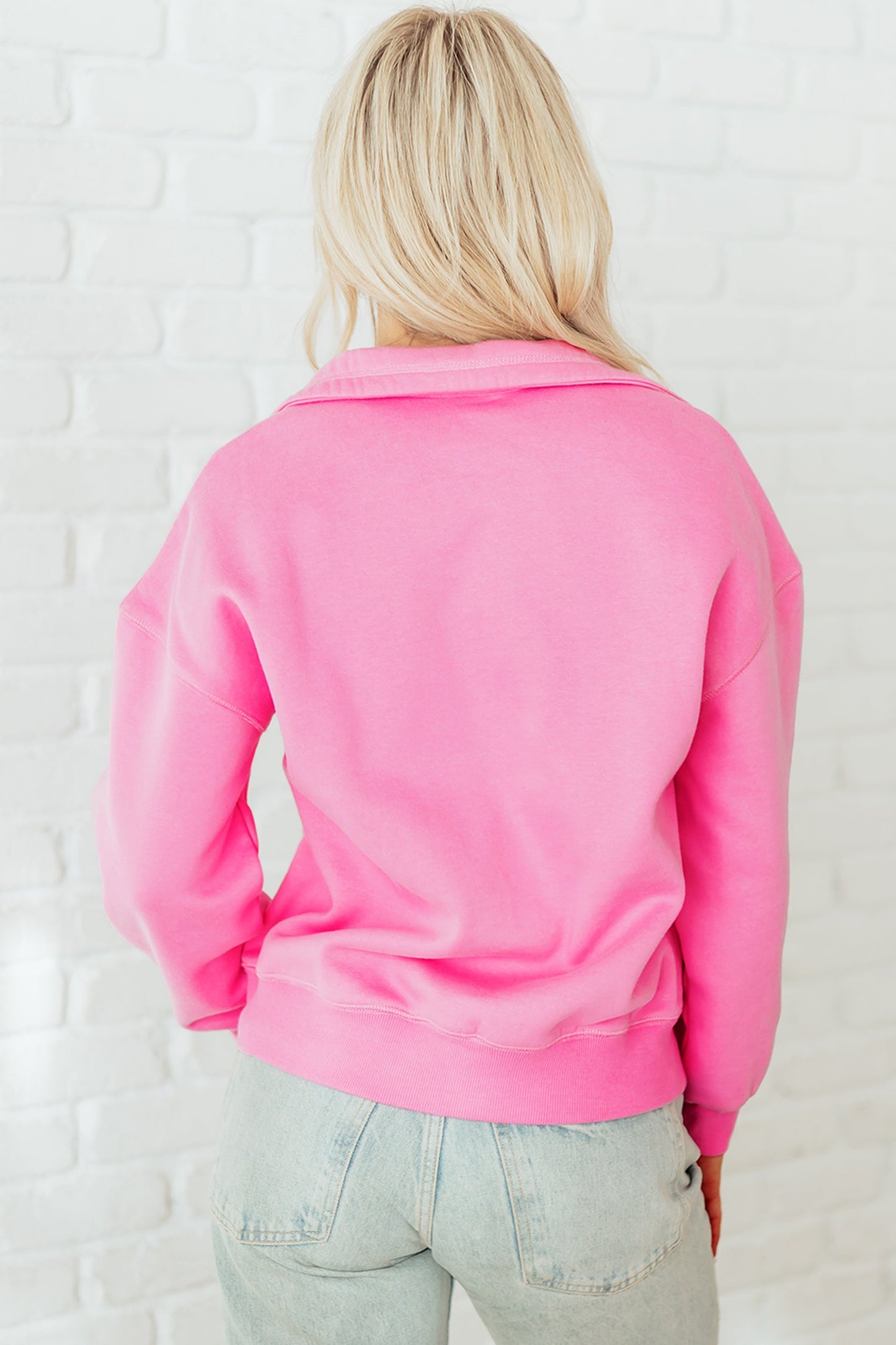 Half Button Stand Neck Drop Shoulder Sweatshirt