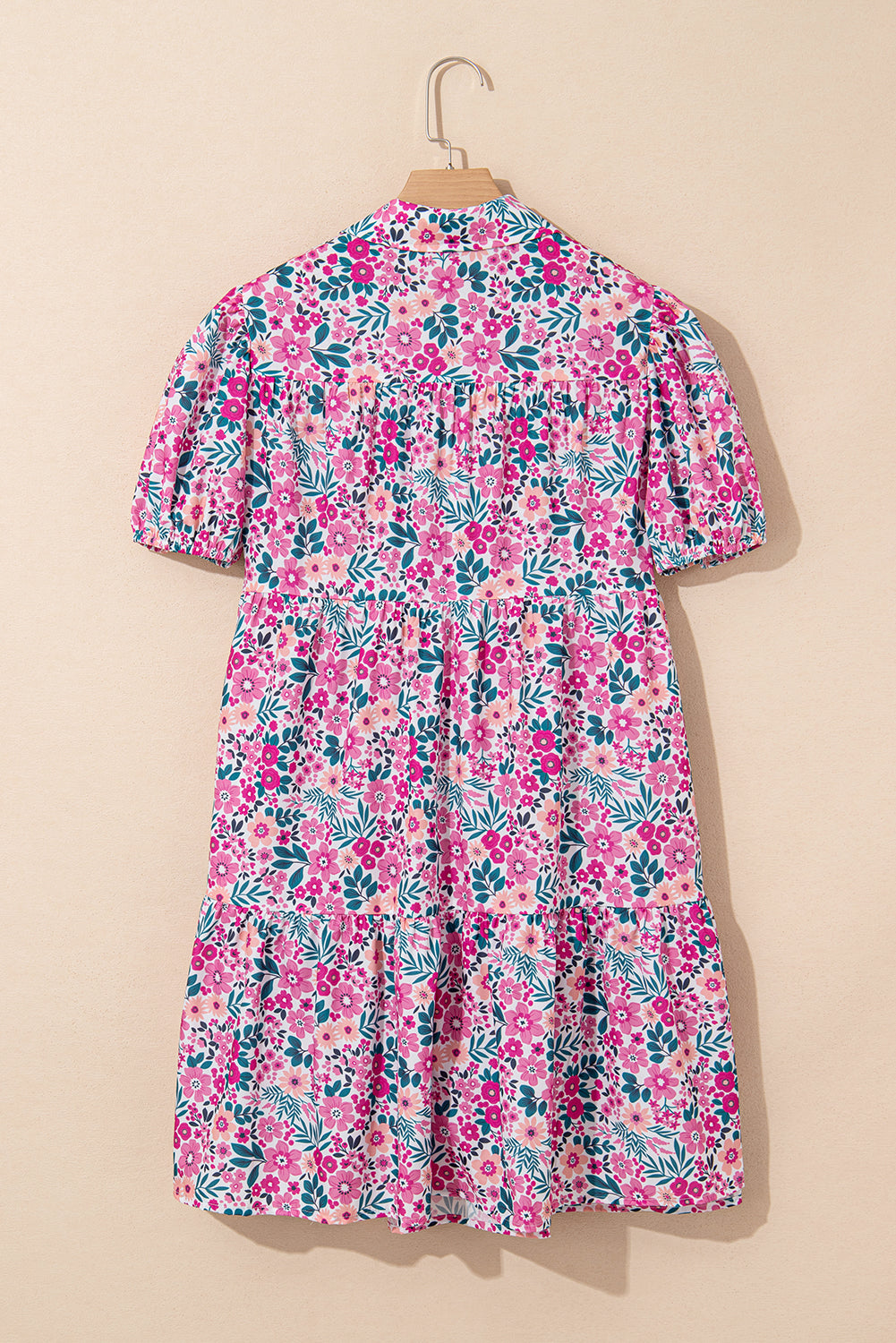 Floral Buttoned Collar Short Sleeve Mini Dress