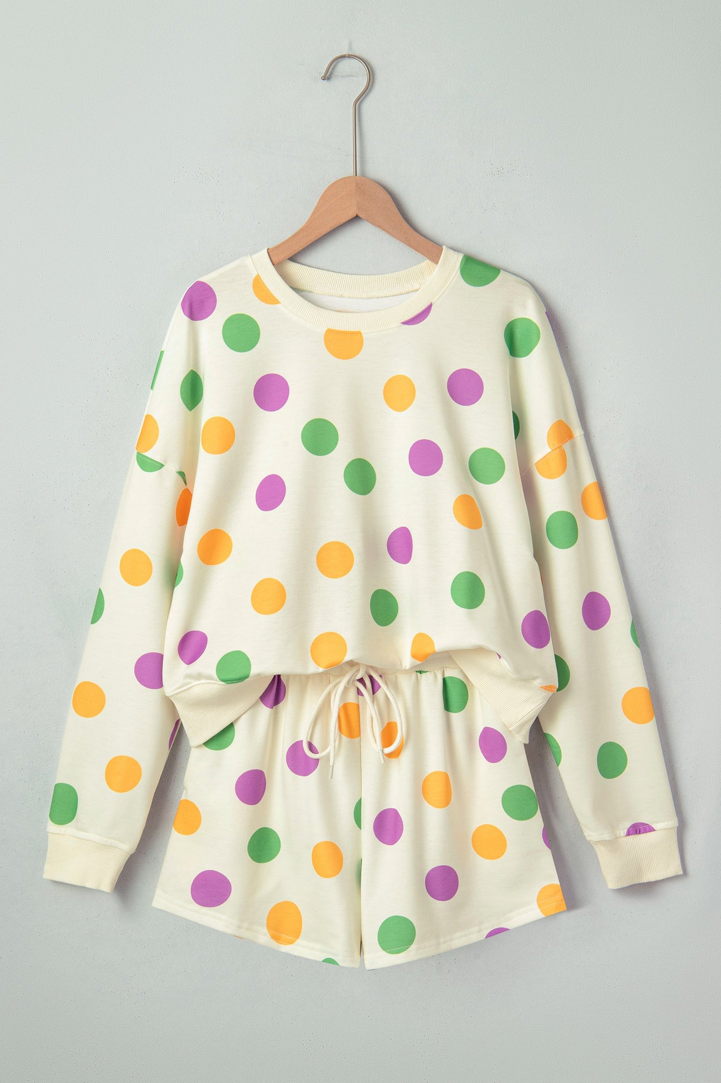 Polka Dot Pullover and Drawstring Shorts Set
