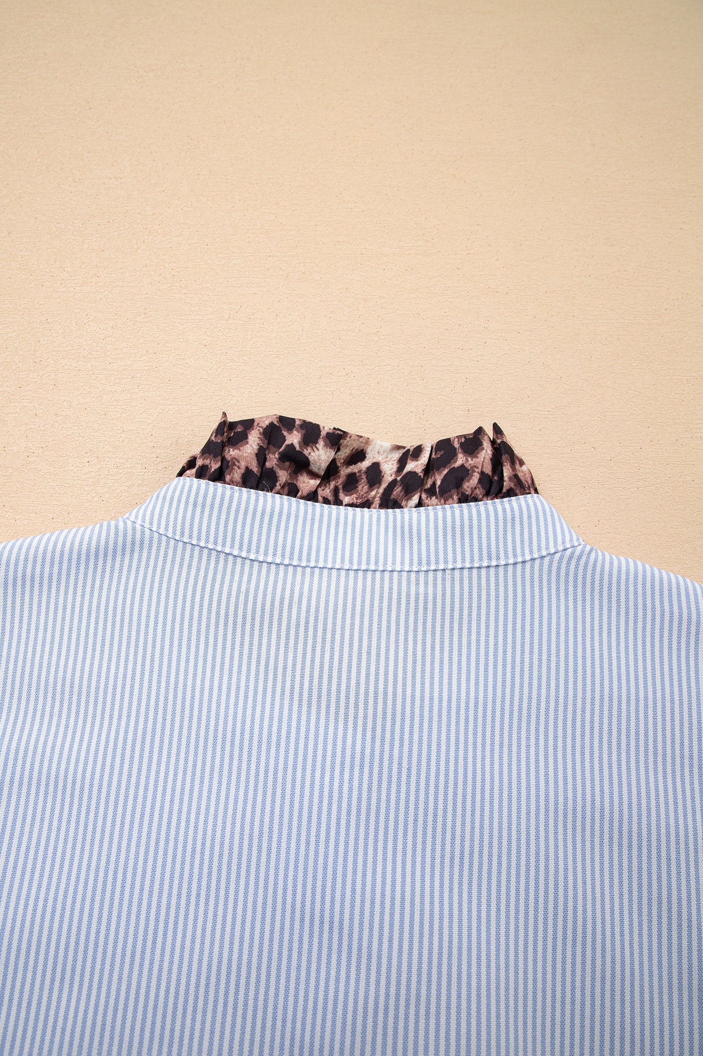 Stripe Patchwork Leopard Ruffle Long Sleeve Shirt