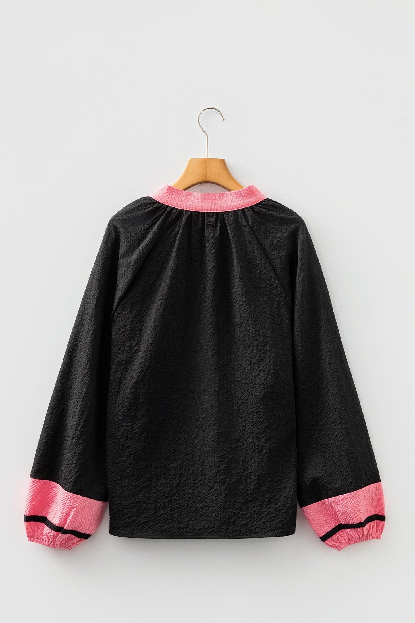 Colorblock Patchwork Detail V-Neck Textured Blouse