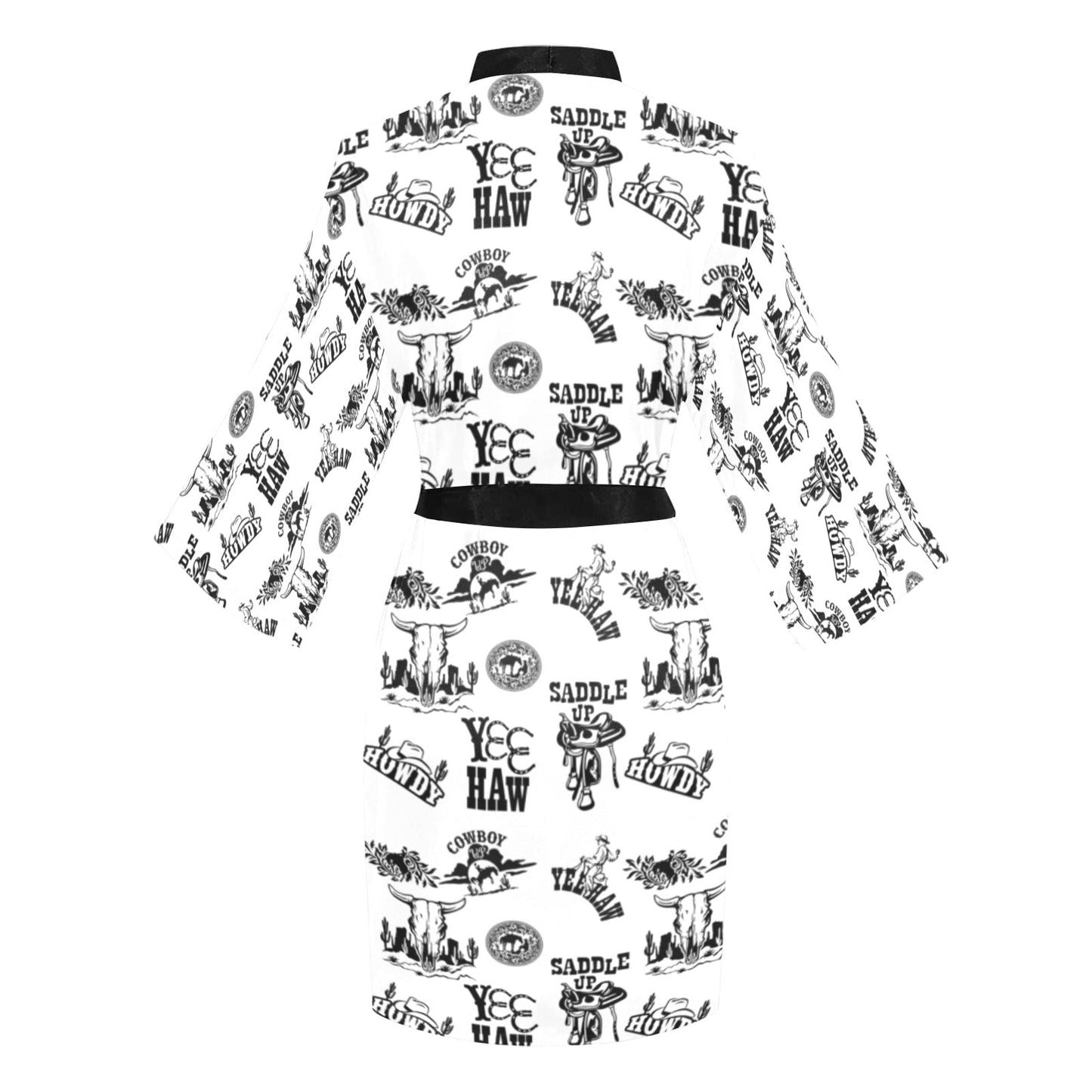 Cowboy Print Western Satin Kimono Robe