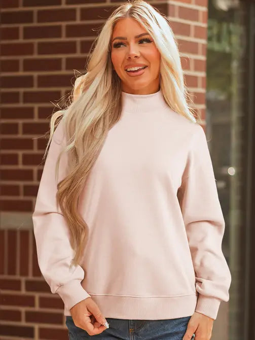 Solid Oversize Mock Neck Sweatshirt