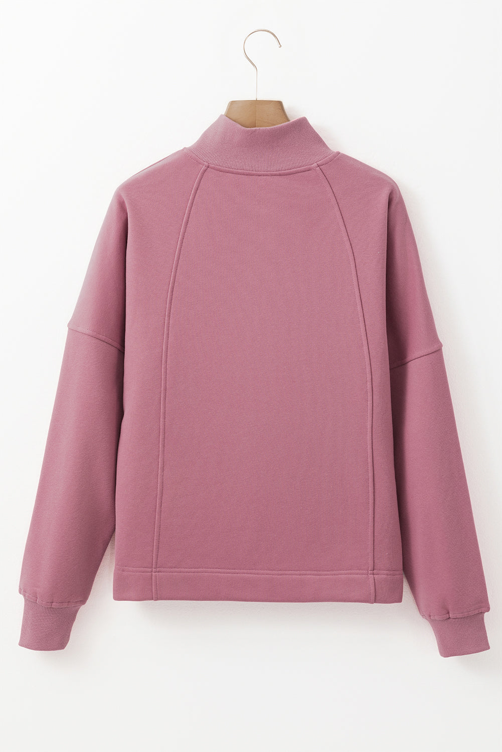 Solid Zipped Neck Drop Shoulder Sweatshirt