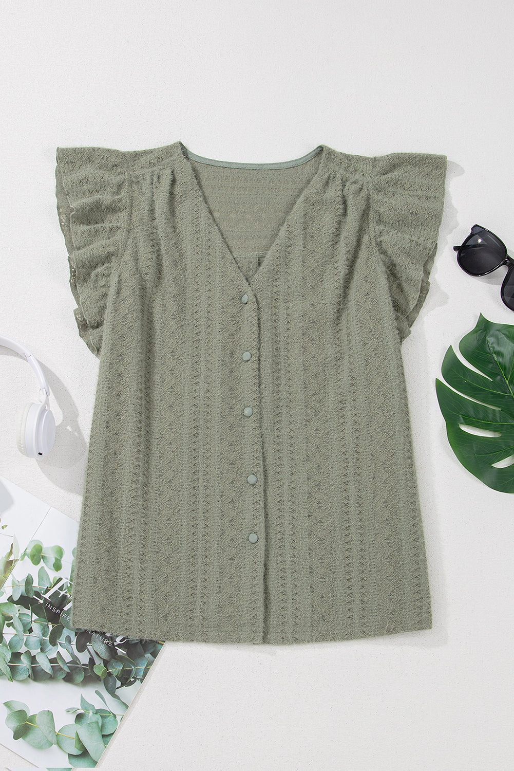 Flutter Sleeve Lace V-Neck Shirt