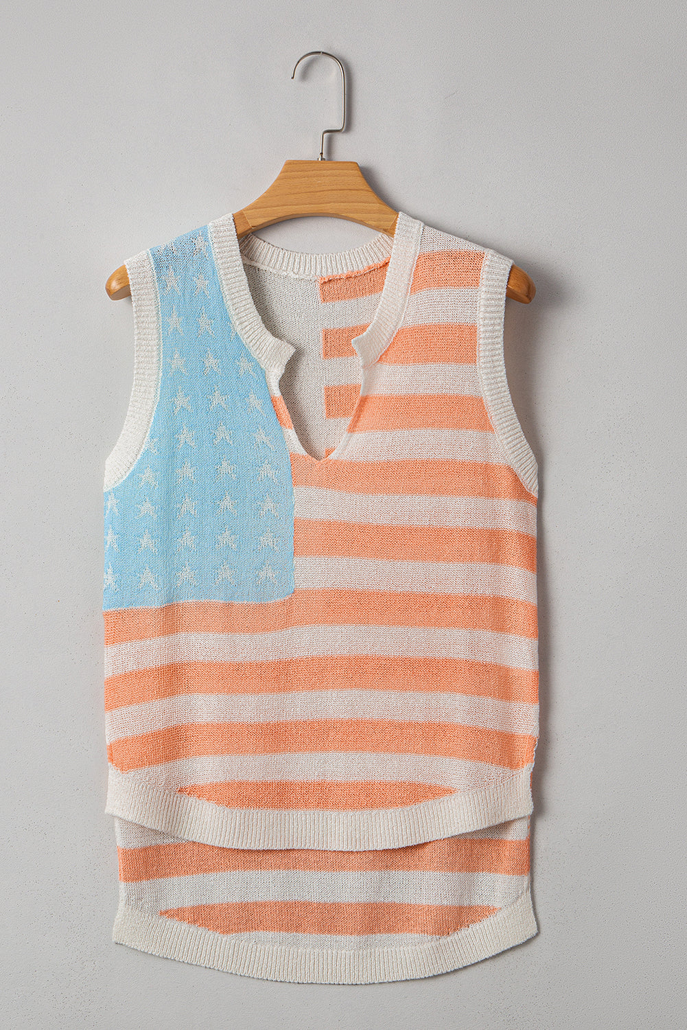 USA Flag Notch-Neck Sweater Top