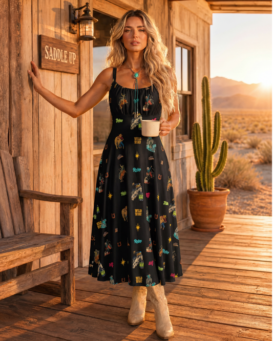 Baha Ranch The Last Roundup Country Western Prairie Dress in black