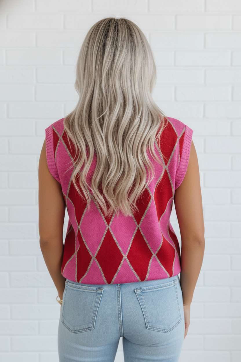 Glitter Trim Rhombus Pattern Knit Sweater Top