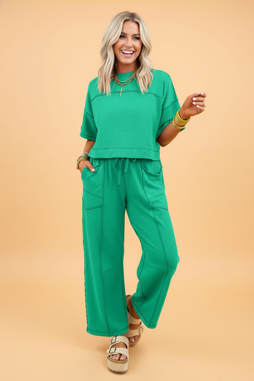 Solid Drop Shoulder Boxy Tee & Barrel Pants Set