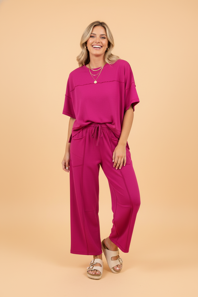 Solid Drop Shoulder Boxy Tee & Barrel Pants Set