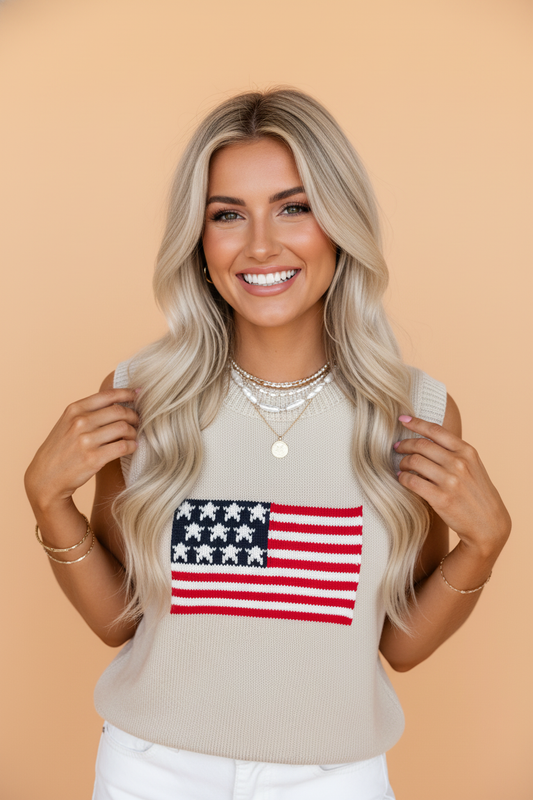 Americana USA Flag Sleeveless Knit Sweater
