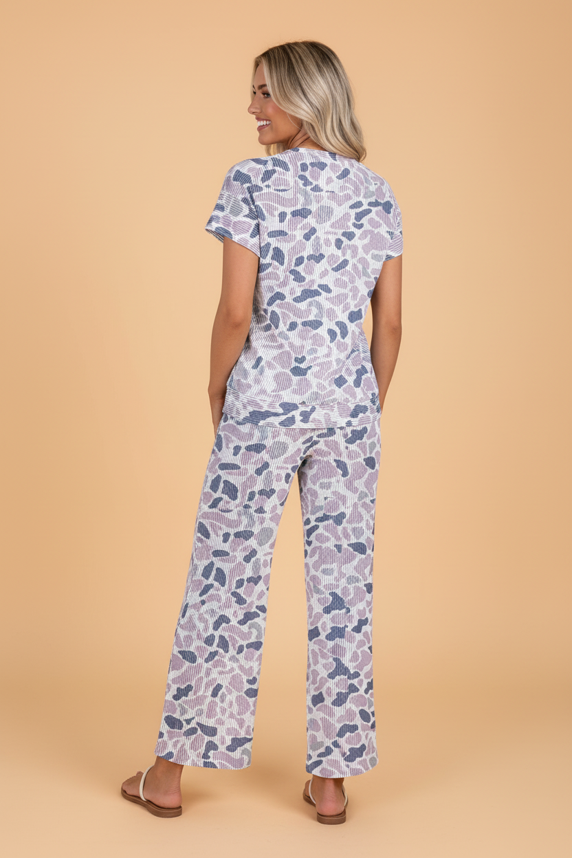 Camo Corded Knit Tee & Drawstring Pants Set