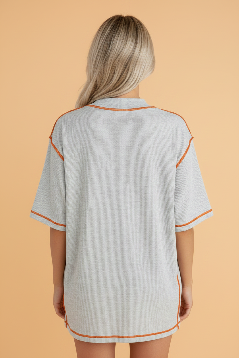 Reversible Contrast Stitching Mock Neck T-Shirt