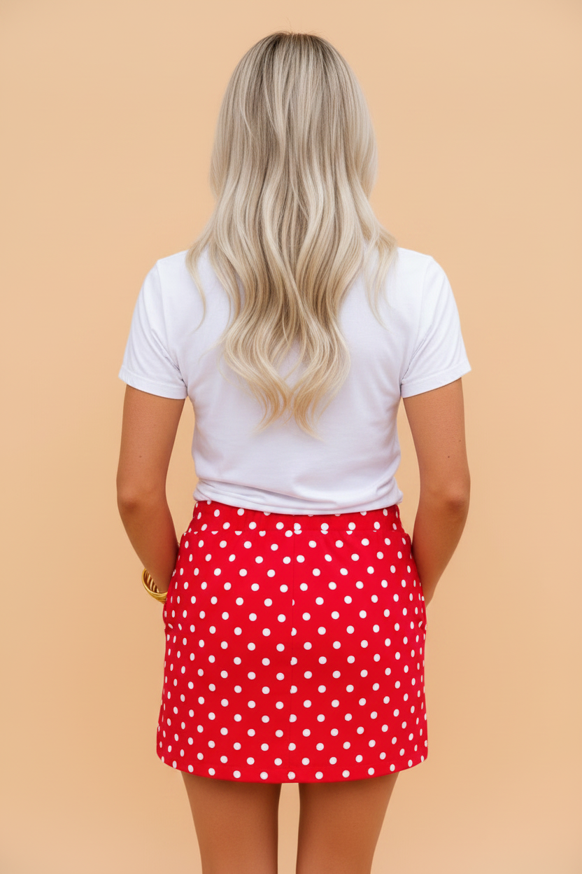 Polka Dot Drawstring Mini Skort
