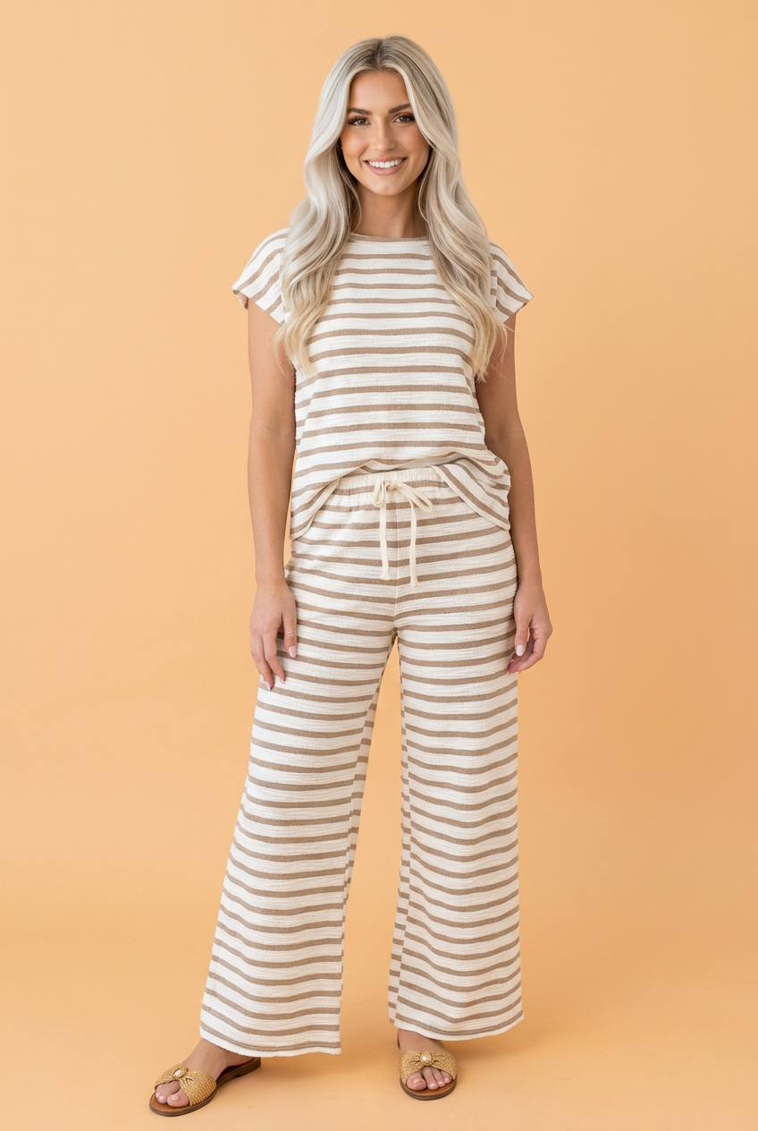 Stripe Cap Sleeve Tee & Drawstring Pants Set