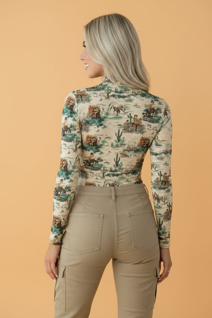 Western Long Sleeve Round Neck Slim Top