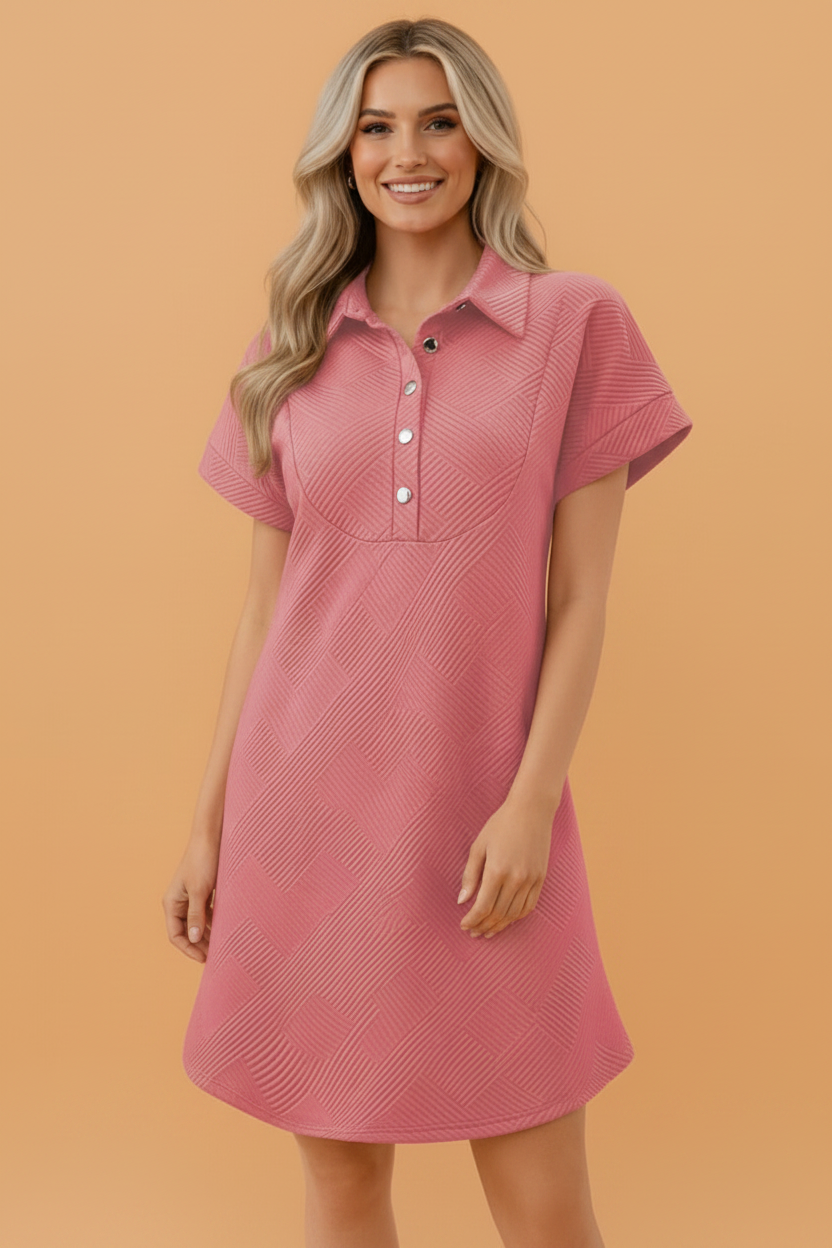 Solid Color Textured Short Sleeve A Line Mini Dress