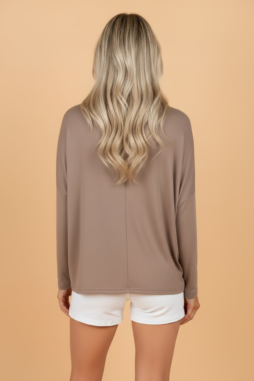 High Neck Long Sleeve Shift Blouse