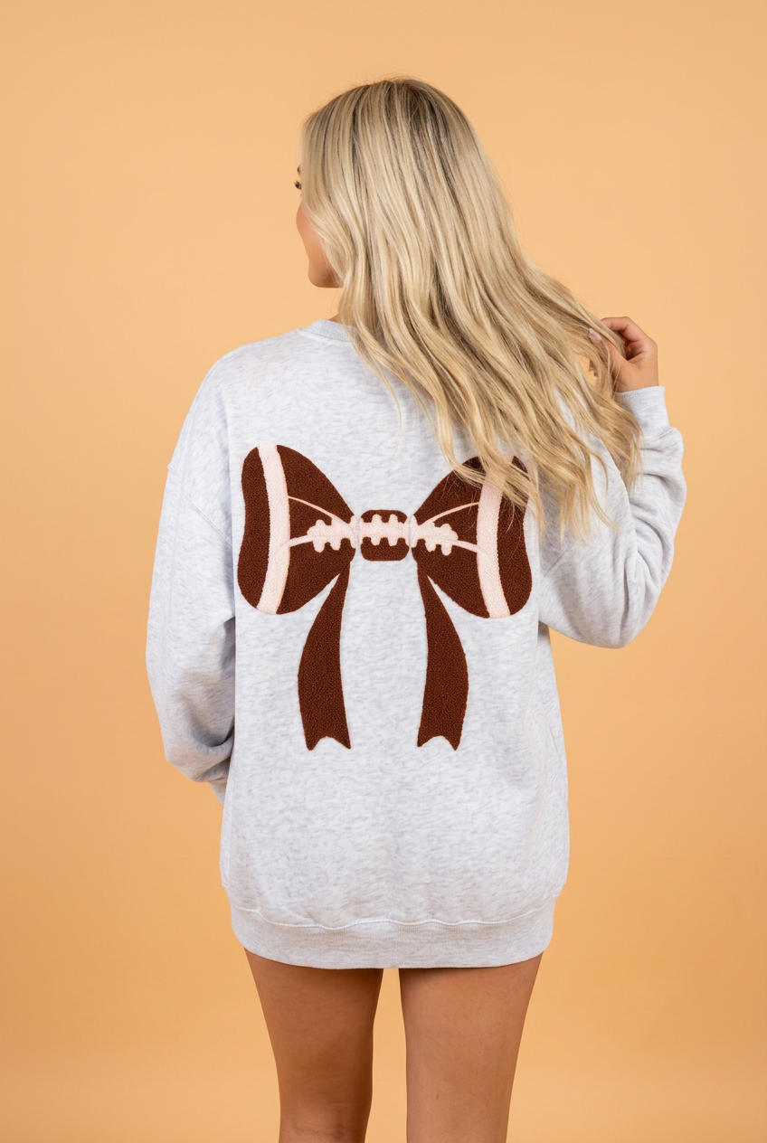 Game Day Rugby Bow Chenille Embroidered Oversized Sweatshirt
