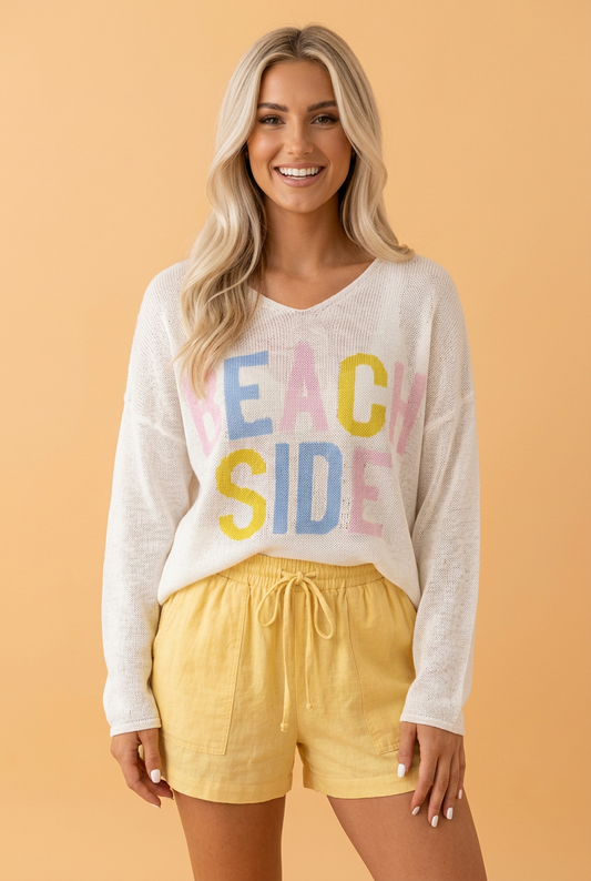 Beach Side V-Neck Lightweight Knit Tunic Sweater