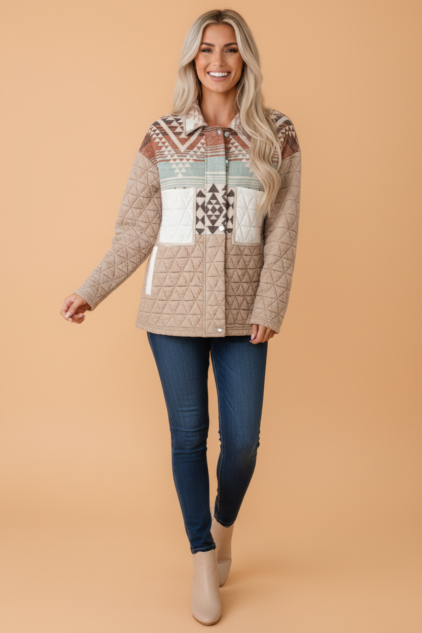 Western Geometric Aztec Patchwork Quilted Jacket