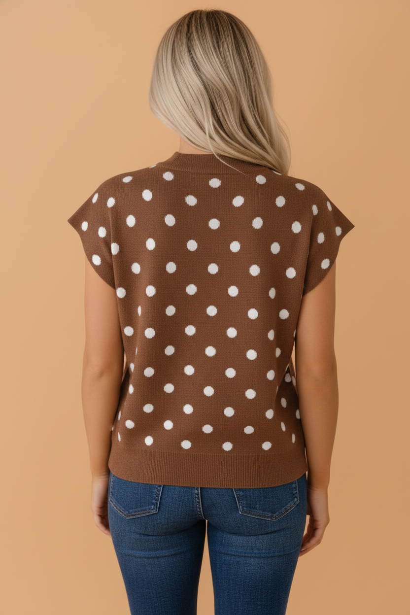 Polka Dot Dolman Short Sleeve Knit Top