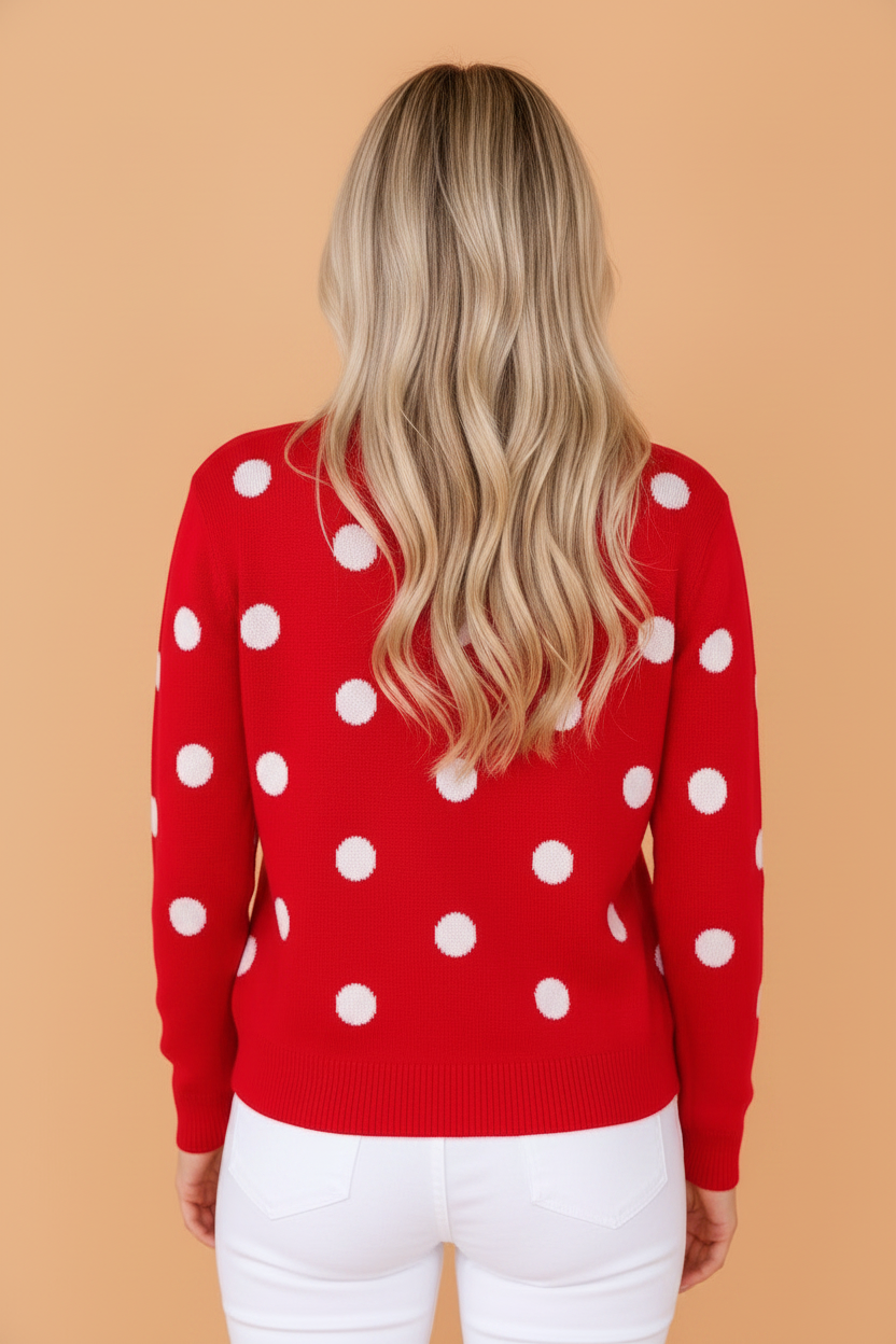 Polka Dot Button Front Sweater Knit Cardigan
