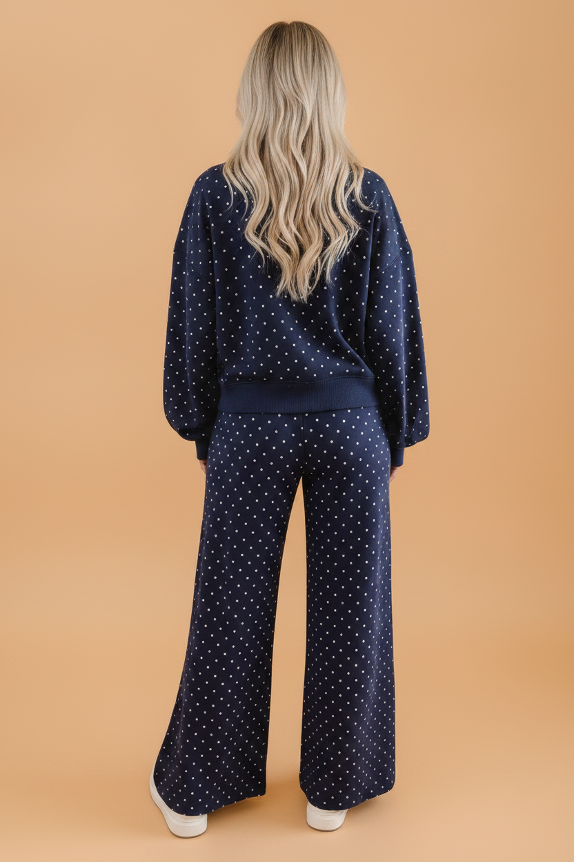 Polka Dot Long Sleeve Top & Wide Leg Pant Set