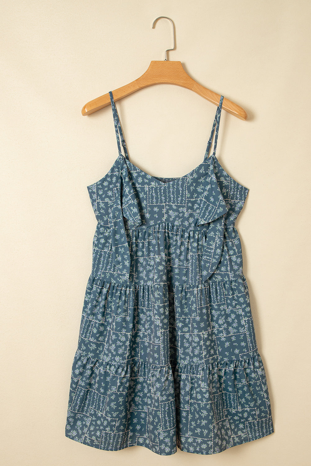 Floral Knot Spaghetti Straps Flared Dress