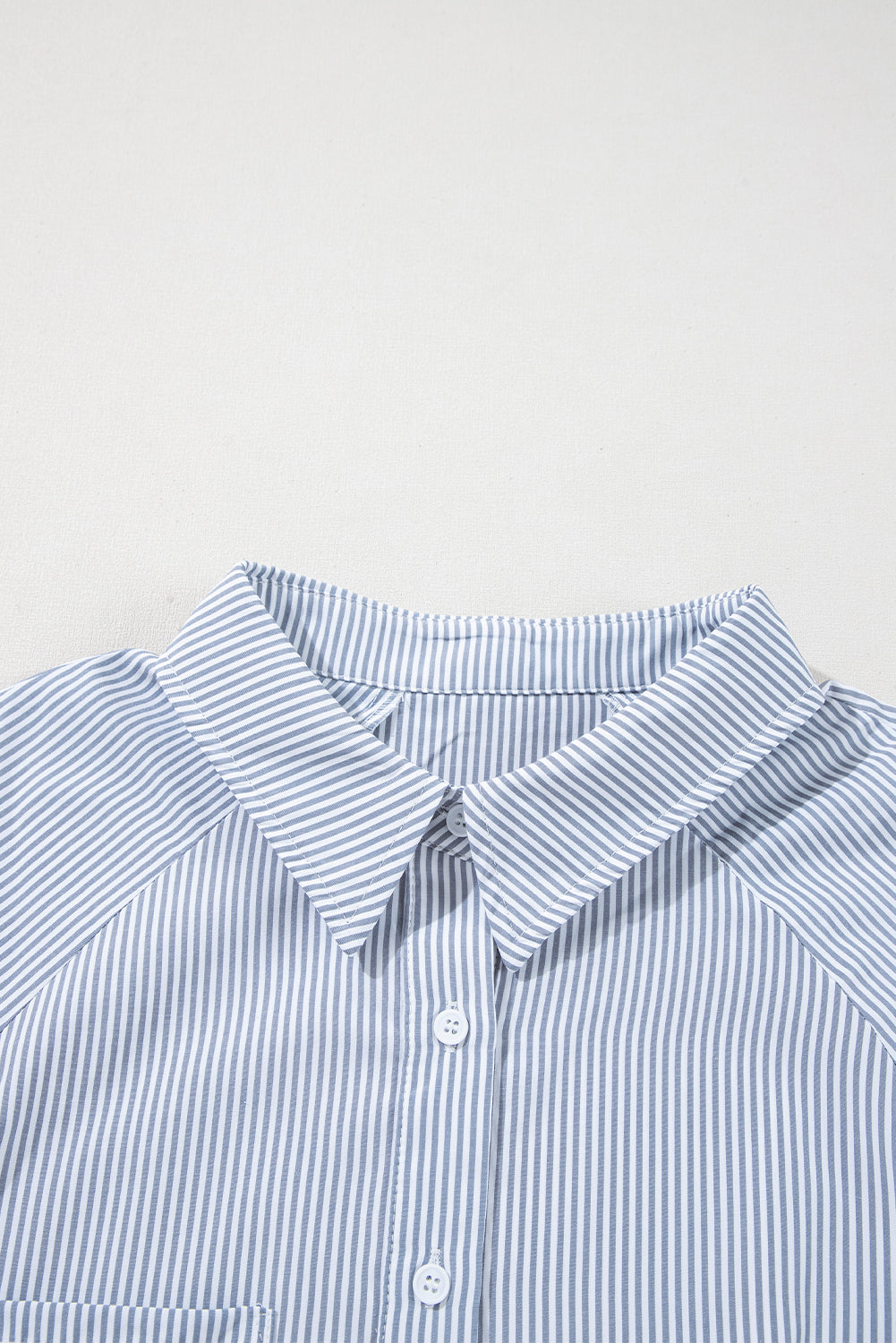 Stripe Buttoned Collar Smocked Long Sleeve Blouse