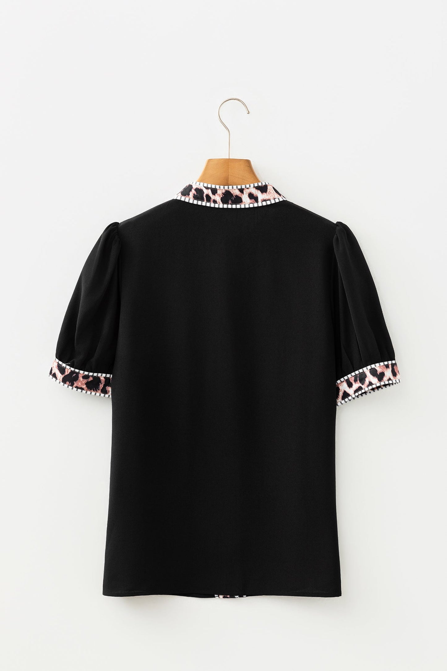 V-Neck Puff Sleeve Button Down Contrast Shirt