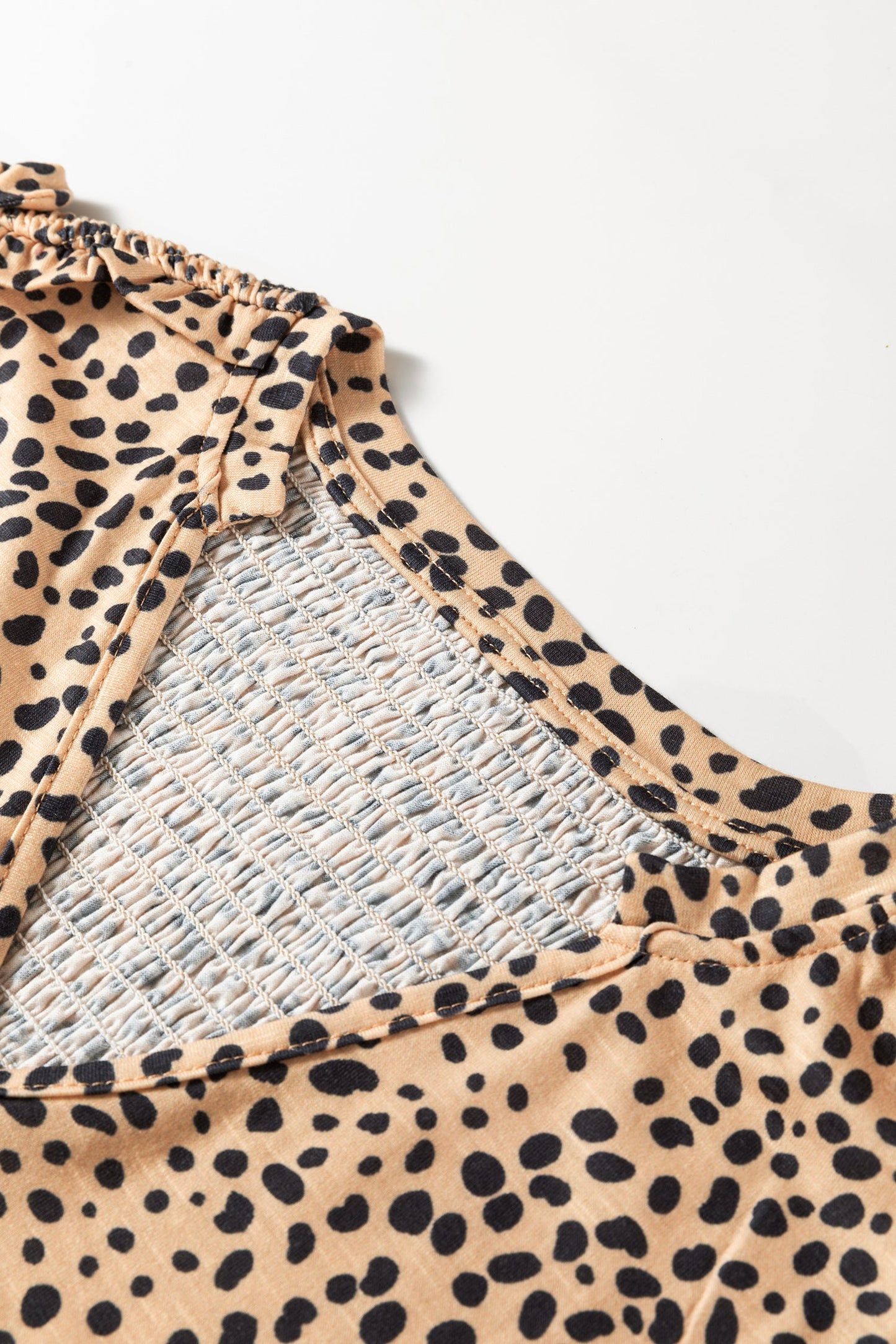 Cheetah Frilled V-Neck Short Sleeve Blouse
