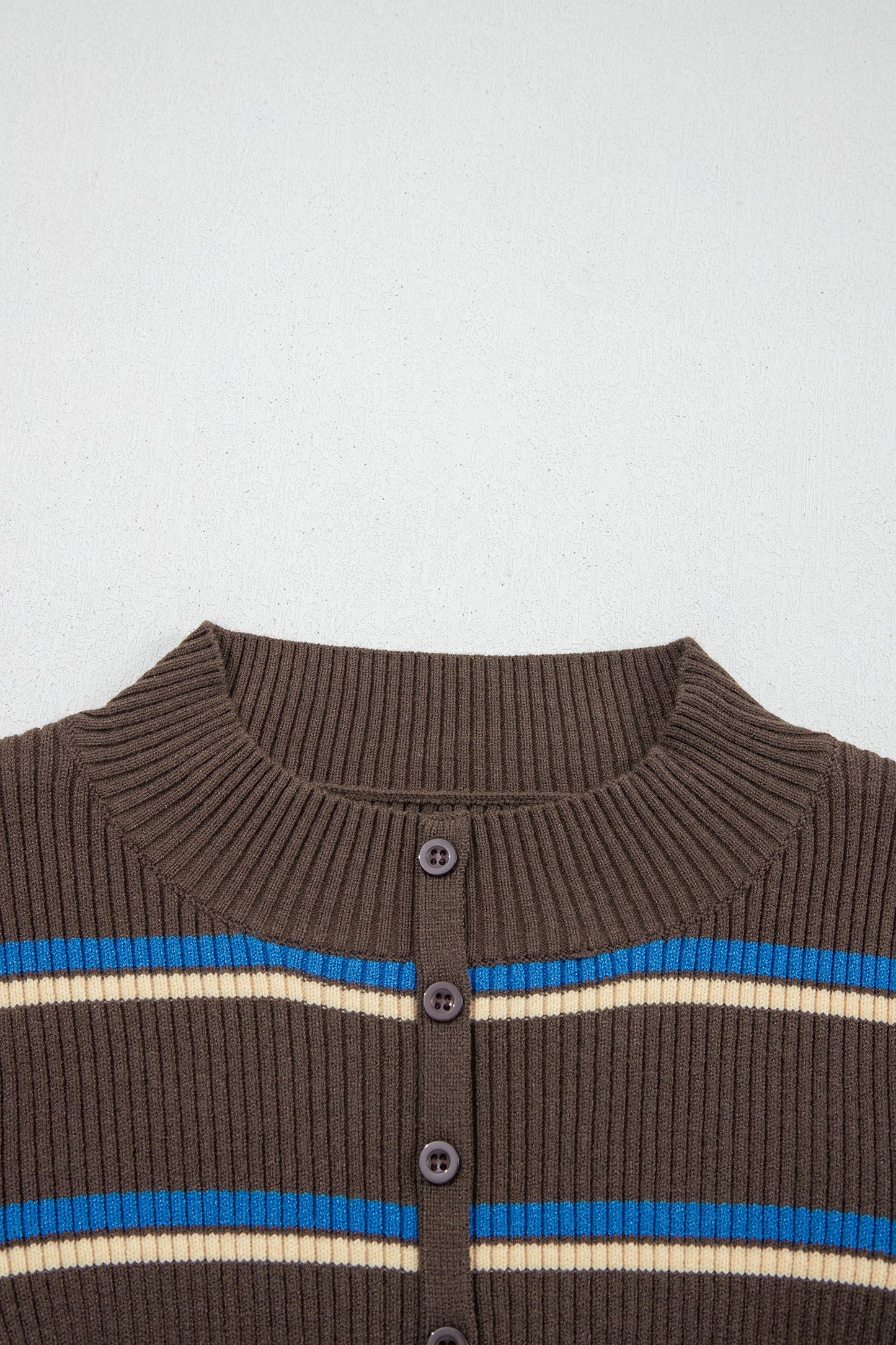 Stripe Ribbed Knit Half Buttoned Sweater