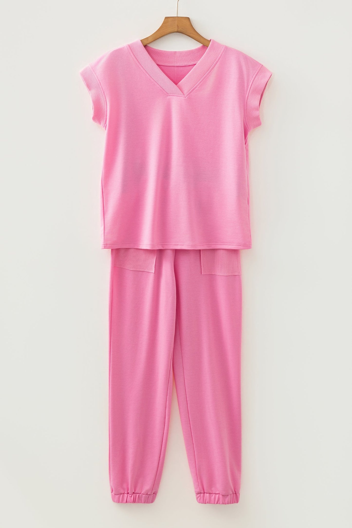 Solid V-Neck Tee & Drawstring Pants Set