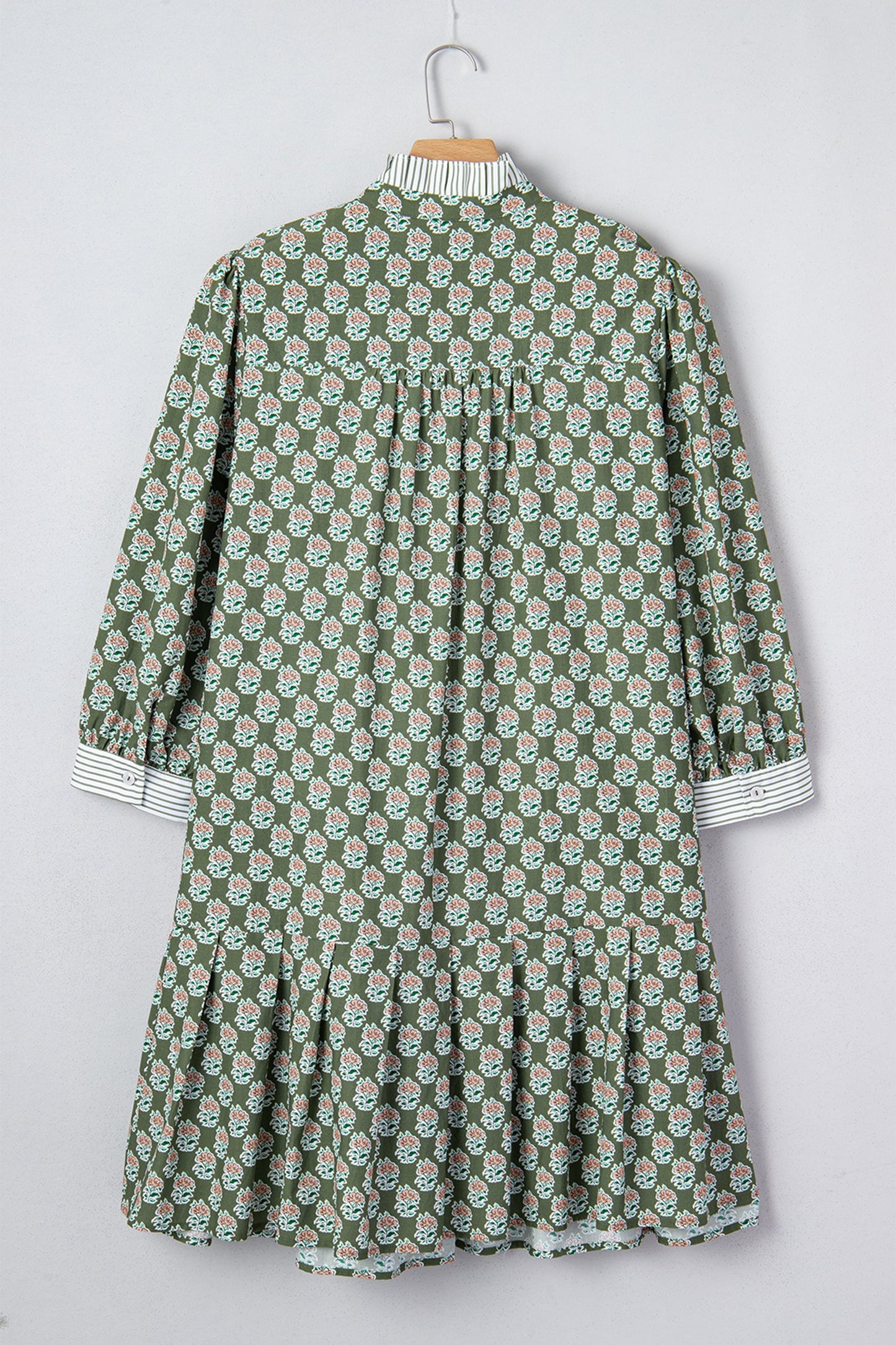 Plus Size Floral Stripe Contrast 3/4 Sleeve Dress