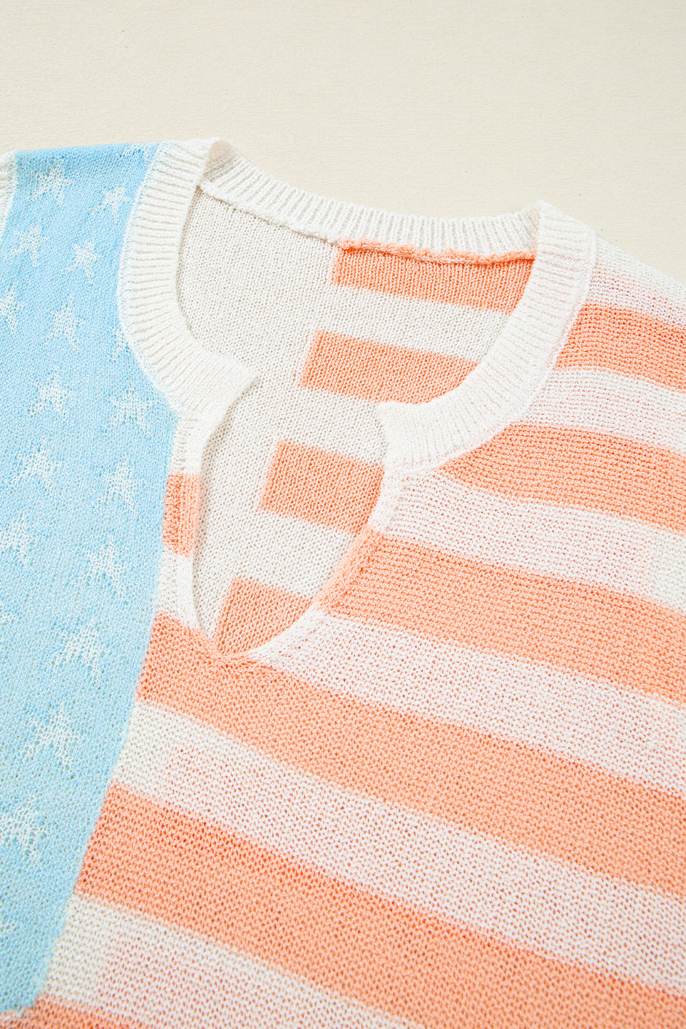 USA Flag Notch-Neck Sweater Top
